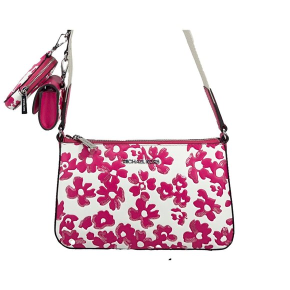 NEW Michael Kors Floral Jet Set S Crossbody W/ Tech Attachment Bag Dragon fruit - Picture 2 of 10
